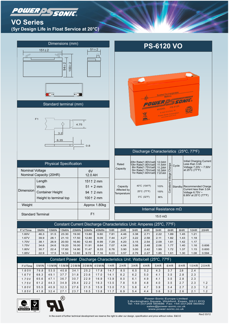 Power-Sonic PS-6120V0 User Manual | 1 page