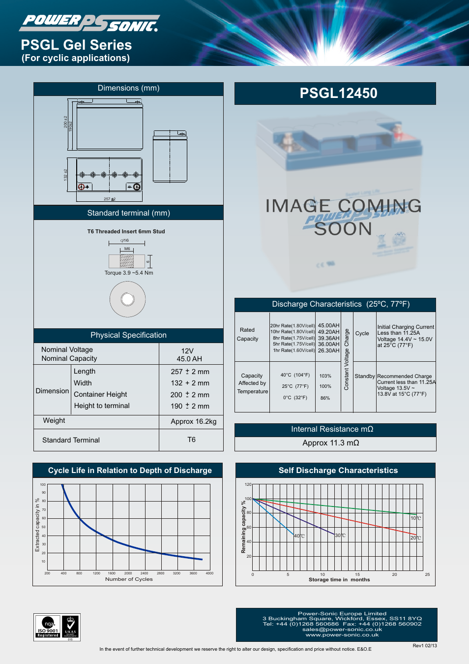 Power-Sonic PSGL-12450 User Manual | 1 page