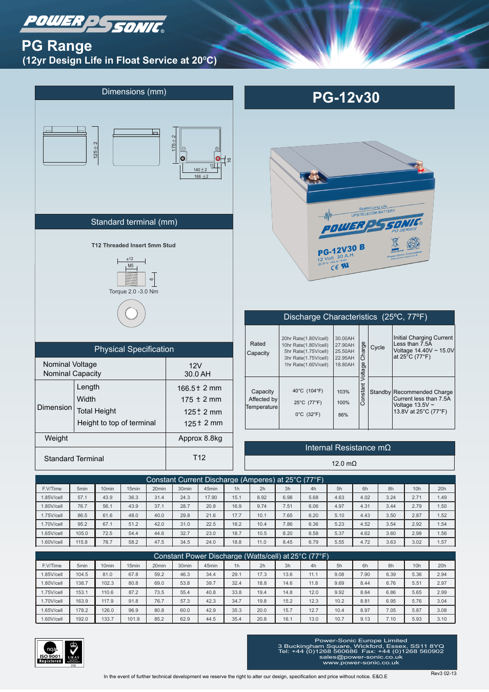 Power-Sonic PG-12v30 User Manual | 1 page