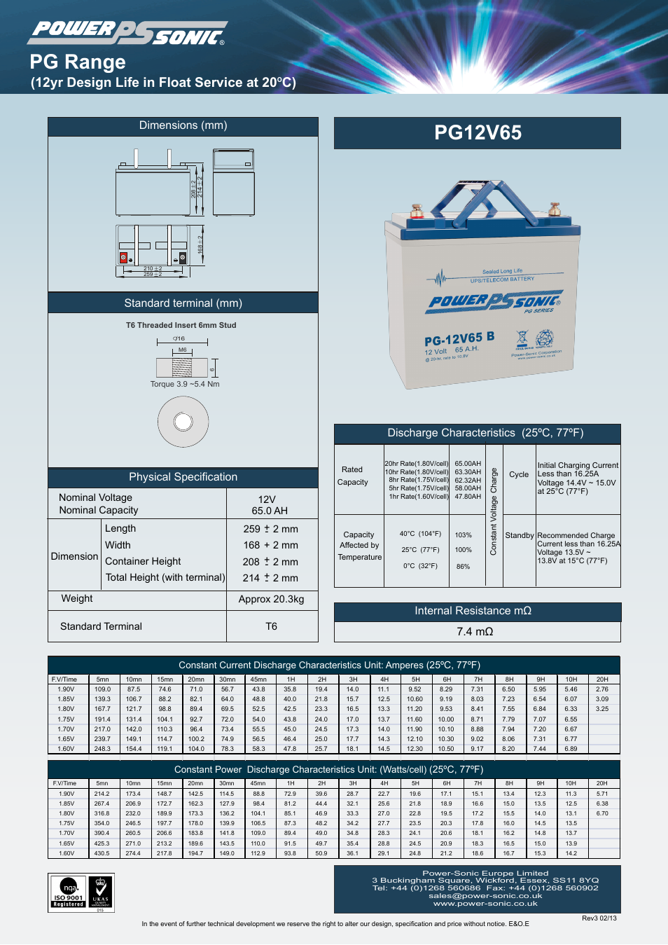 Power-Sonic PG-12v65 User Manual | 1 page
