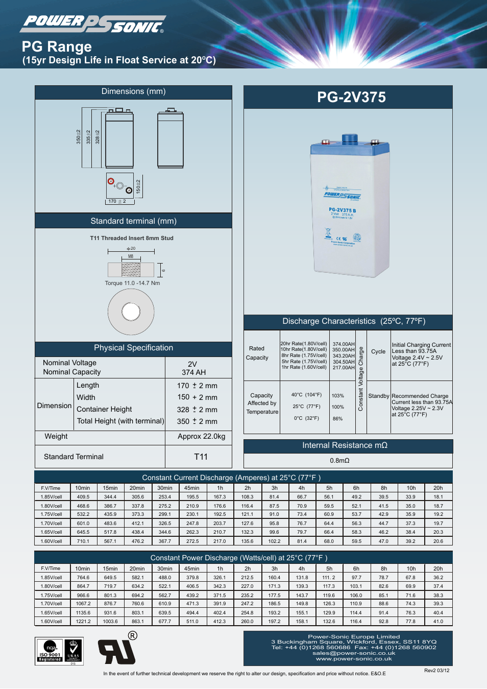 Power-Sonic PG-2v375 User Manual | 1 page