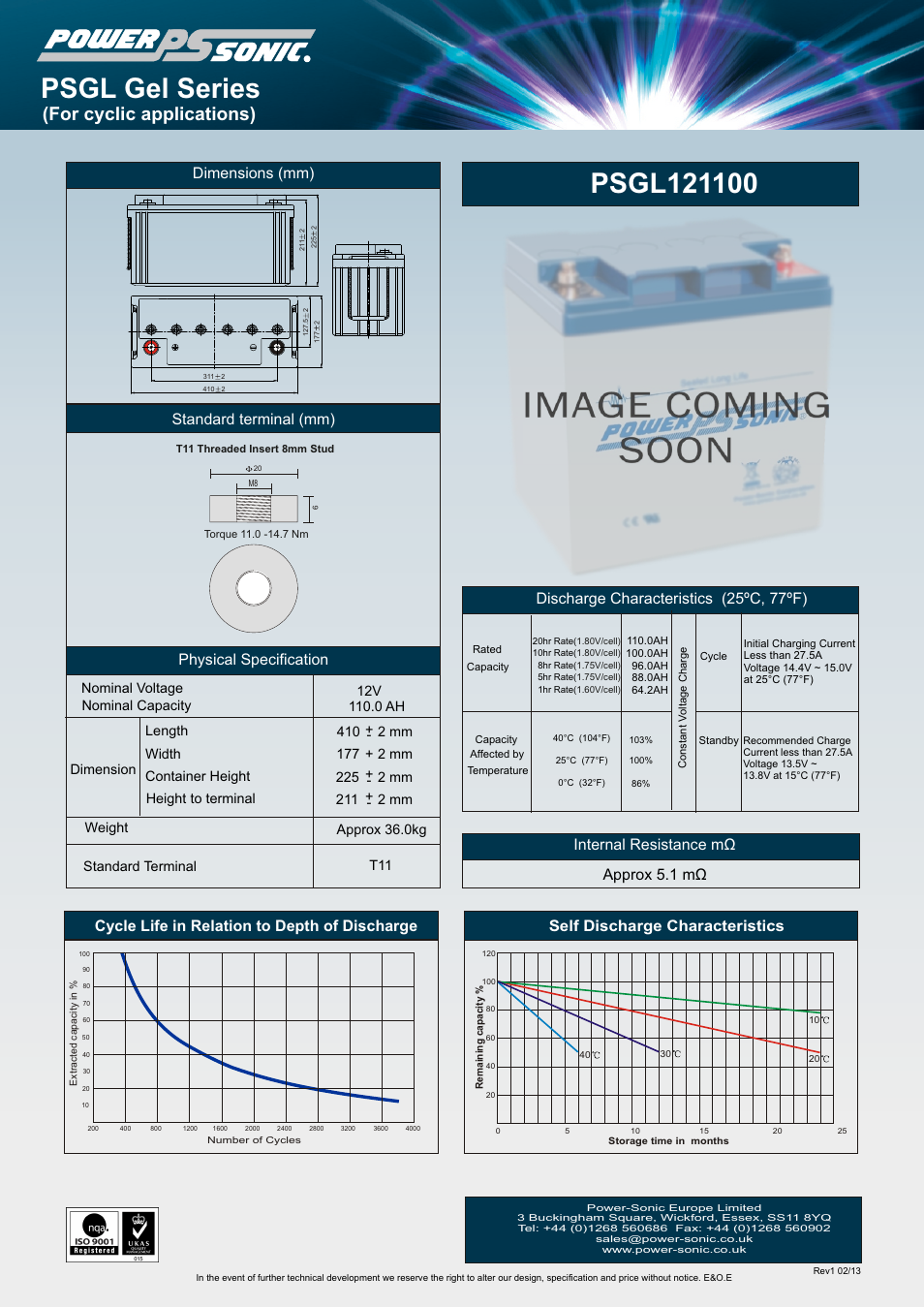 Power-Sonic PSGL-121100 User Manual | 1 page
