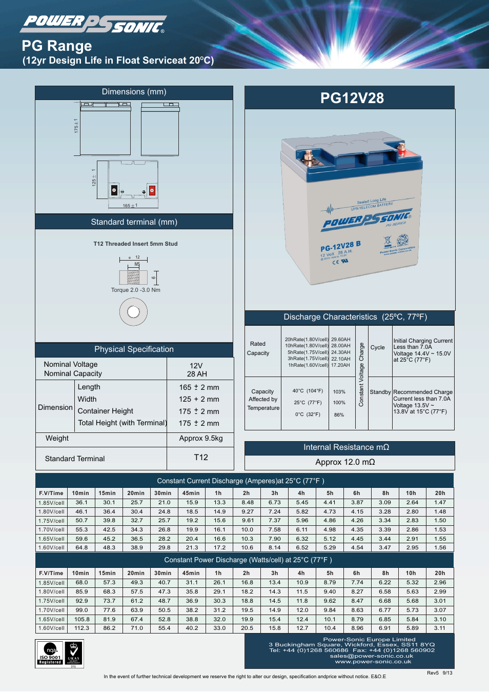 Power-Sonic PG-12v28 User Manual | 1 page