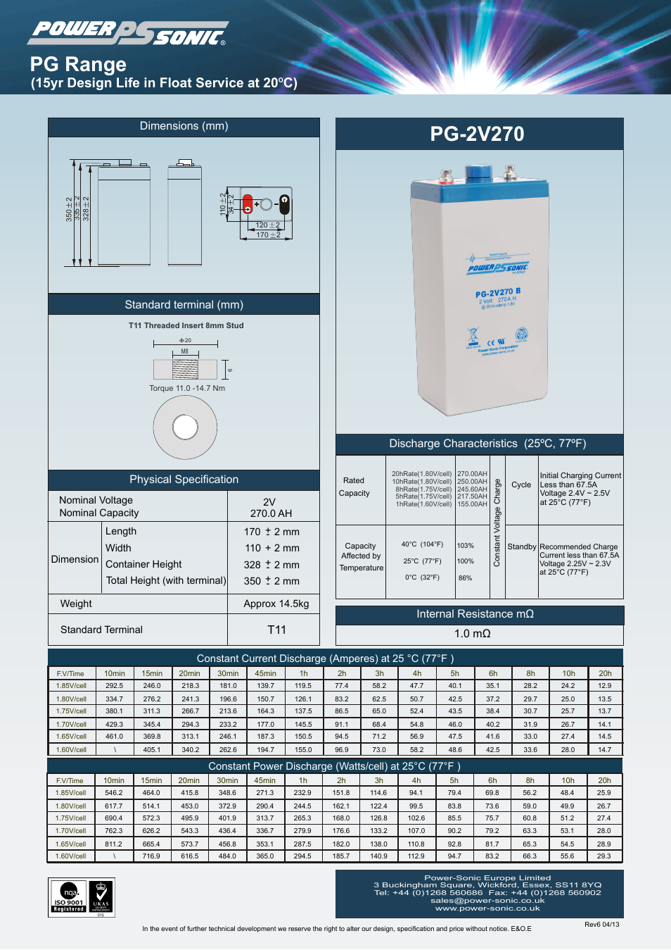 Power-Sonic PG-2v270 User Manual | 1 page