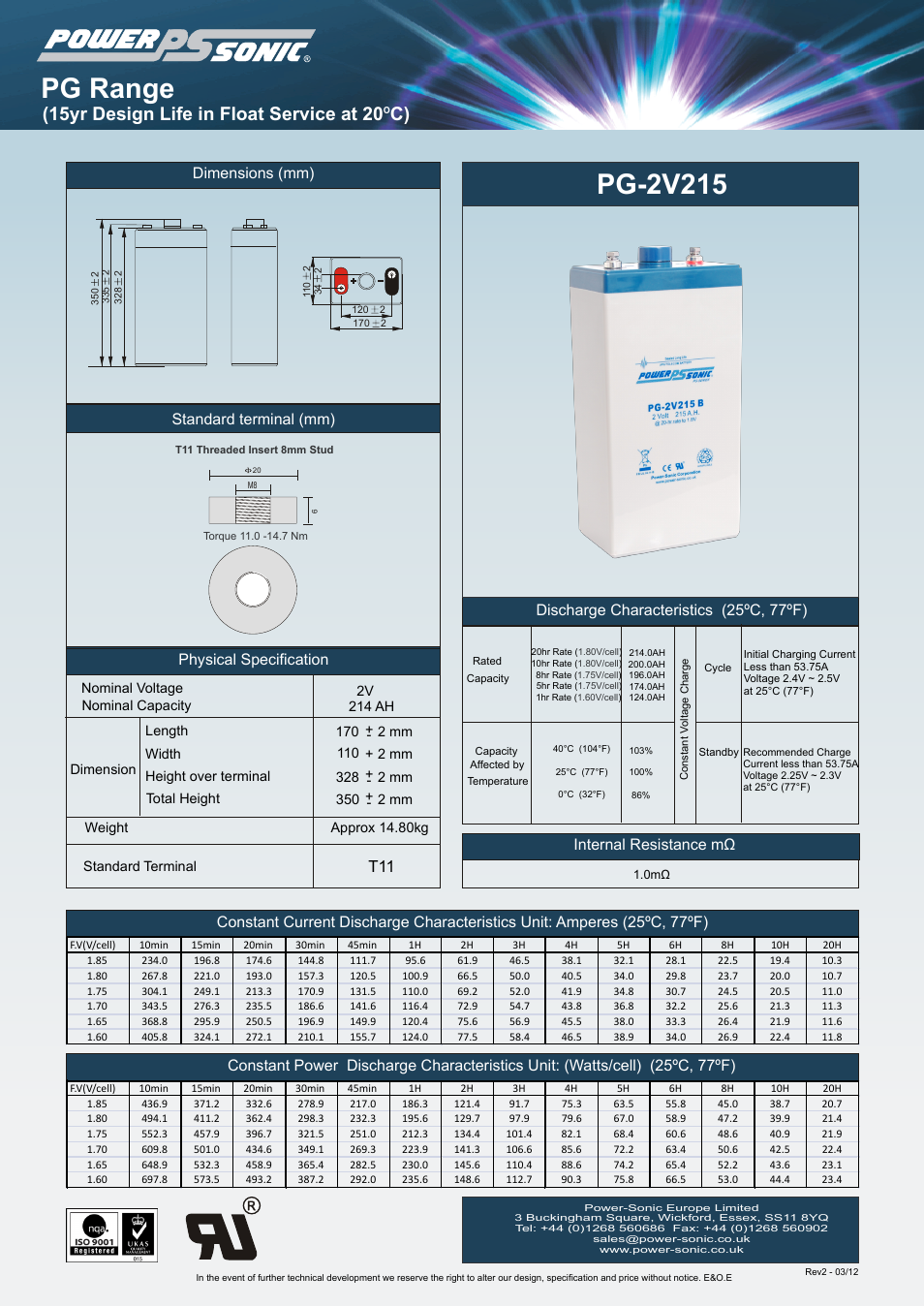 Power-Sonic PG-2v215 User Manual | 1 page