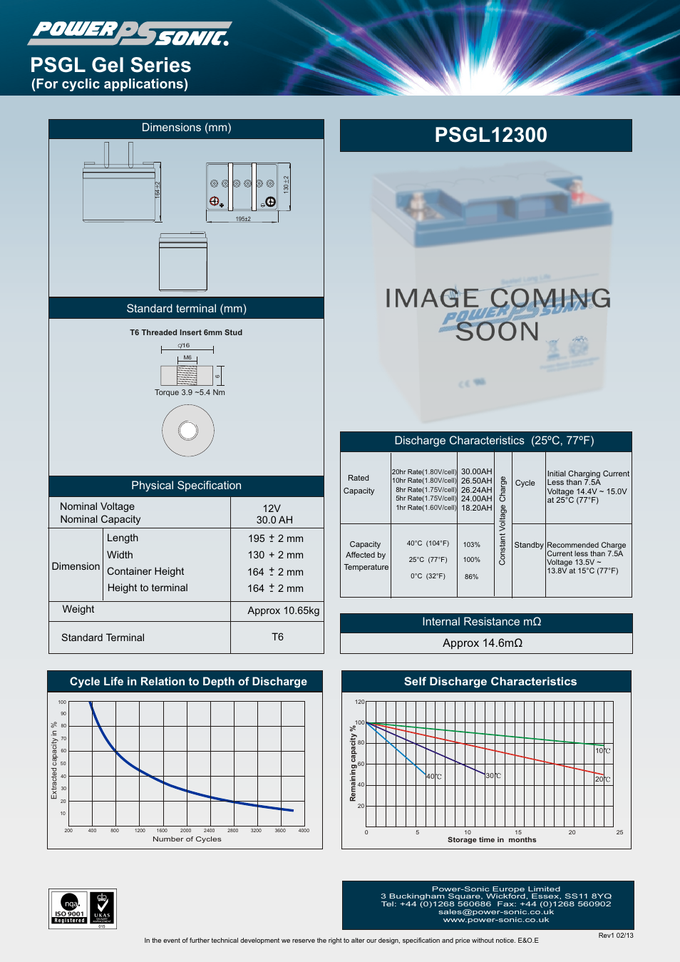 Power-Sonic PSGL-12300 User Manual | 1 page