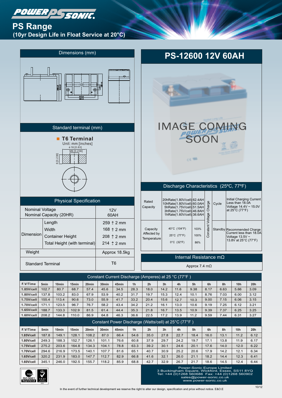 Power-Sonic PS-12600 User Manual | 1 page