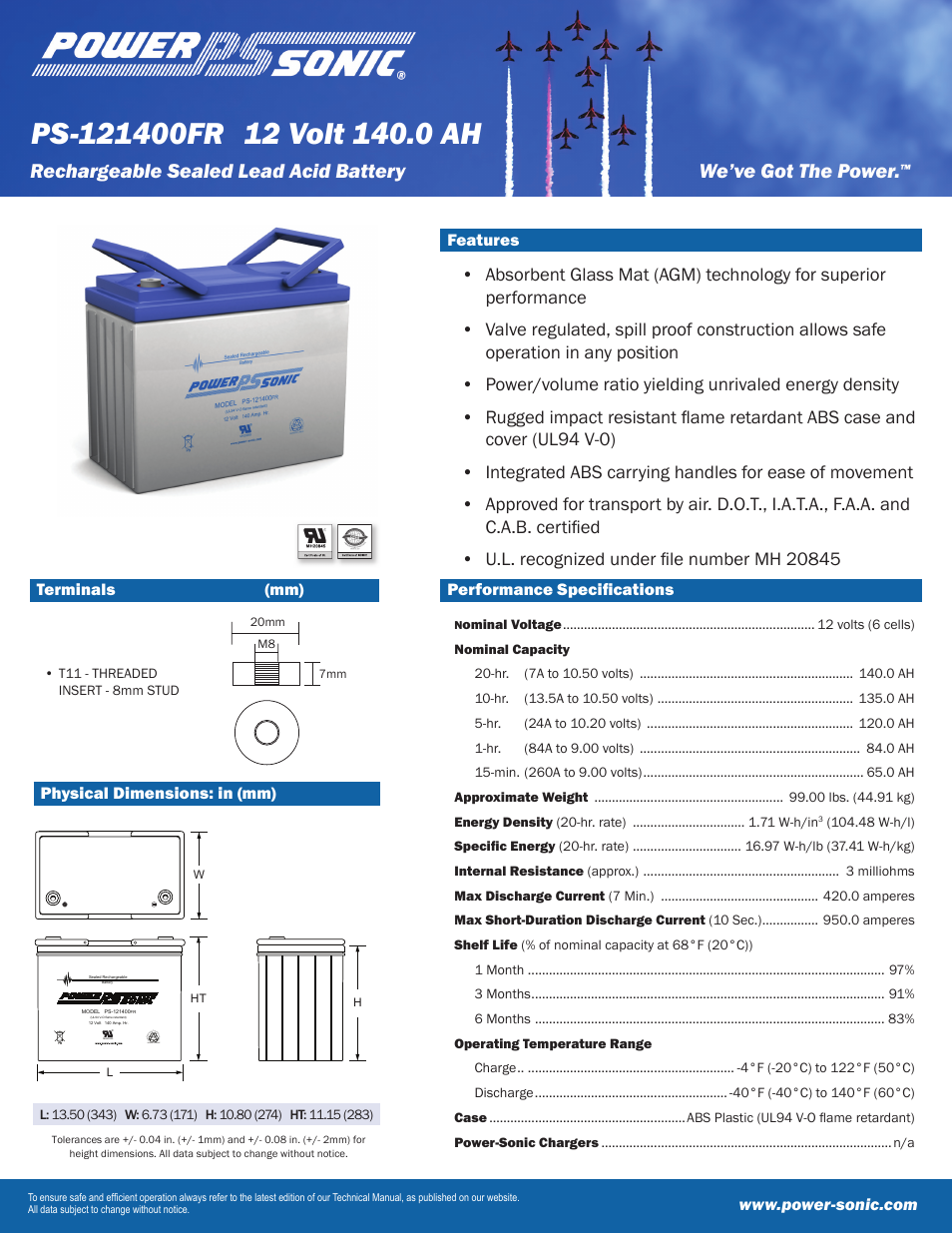 Power-Sonic PS-121400FR User Manual | 2 pages