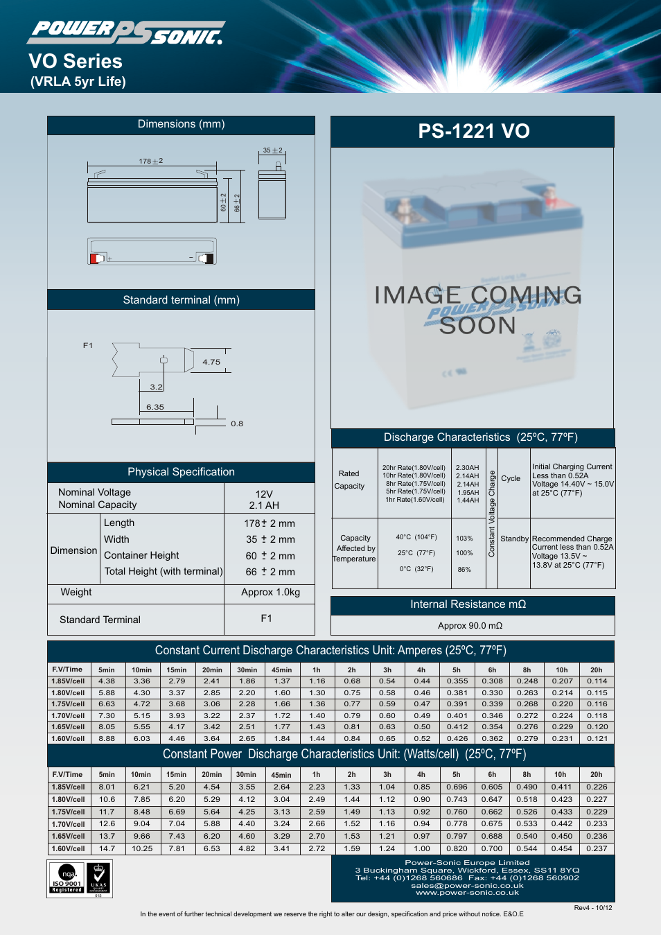Power-Sonic PS-1221V0 User Manual | 1 page