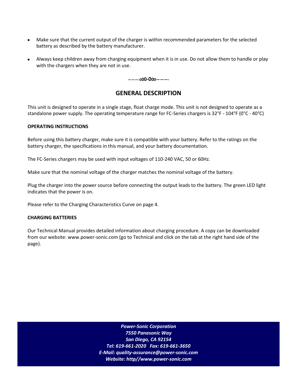 General description | Power-Sonic FC SerieS Float ChargerS User Manual | Page 3 / 4