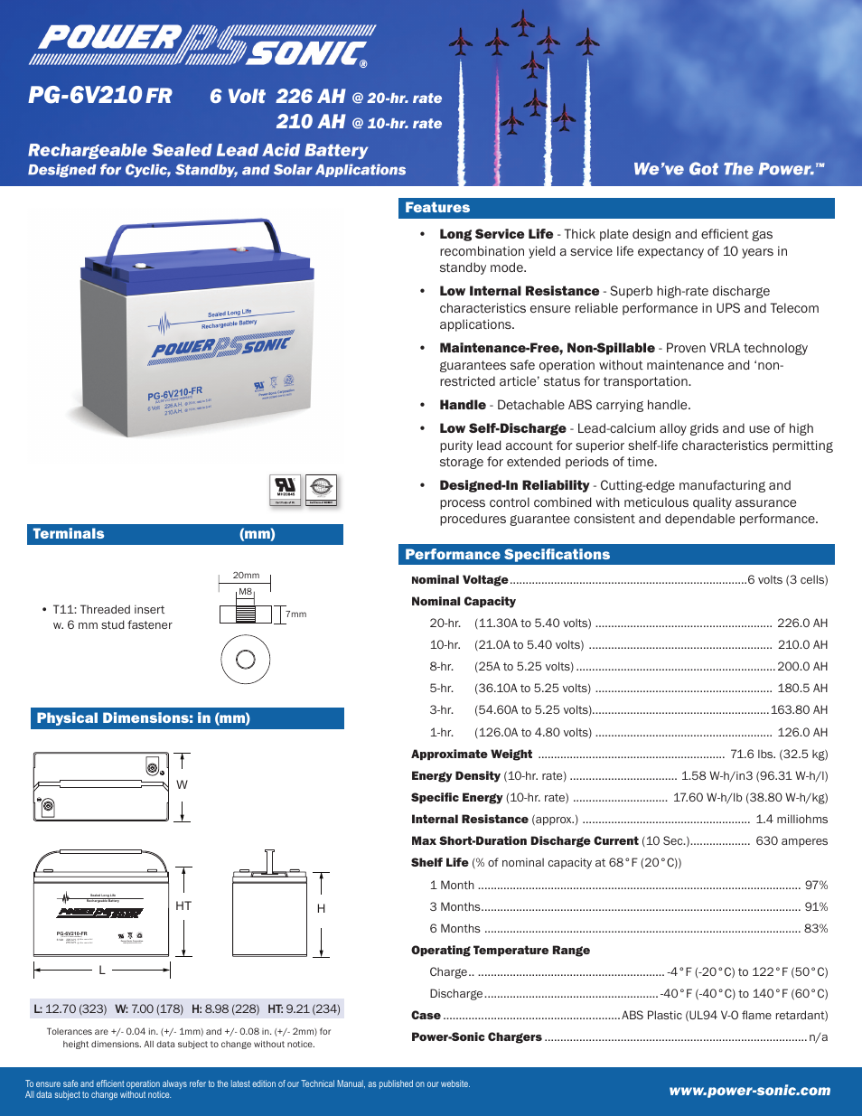 Power-Sonic PG-6V210 User Manual | 2 pages