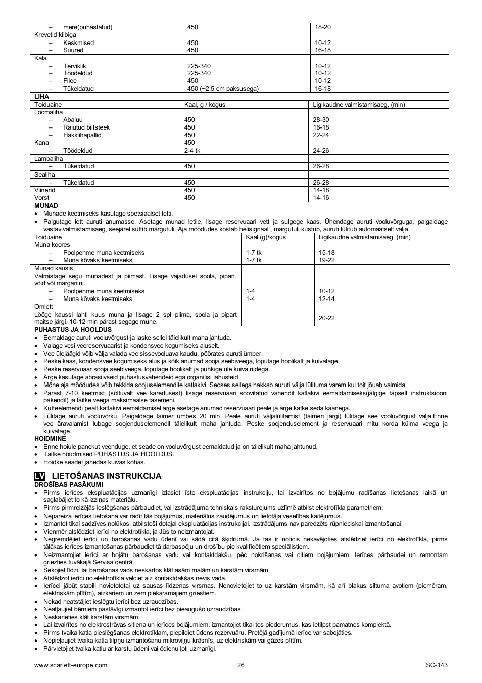 Lv lieto anas instrukcija | Scarlett SC-143 User Manual | Page 26 / 39