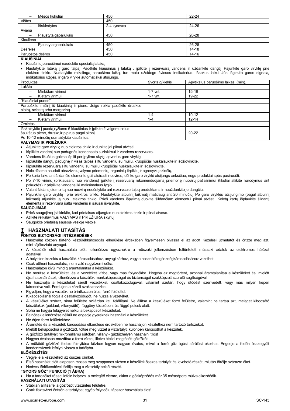 Hhasznalati utasítás | Scarlett SC-143 User Manual | Page 31 / 39