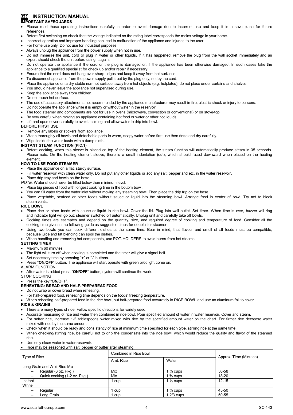 Gb instruction manual | Scarlett SC-143 User Manual | Page 4 / 39