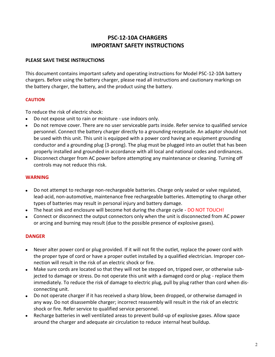 Power-Sonic PSC-12-10A User Manual | Page 2 / 6