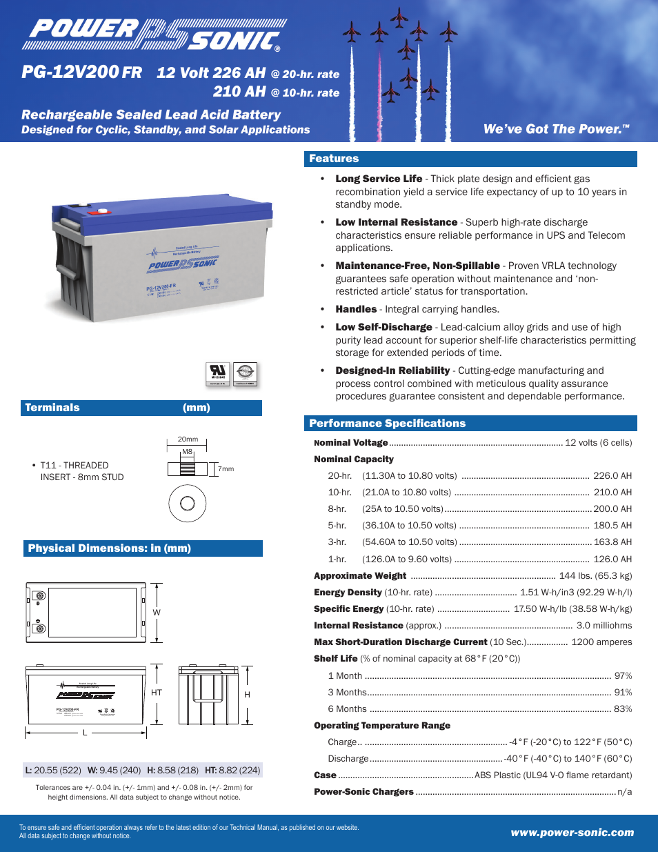 Power-Sonic PG-12V200 User Manual | 2 pages