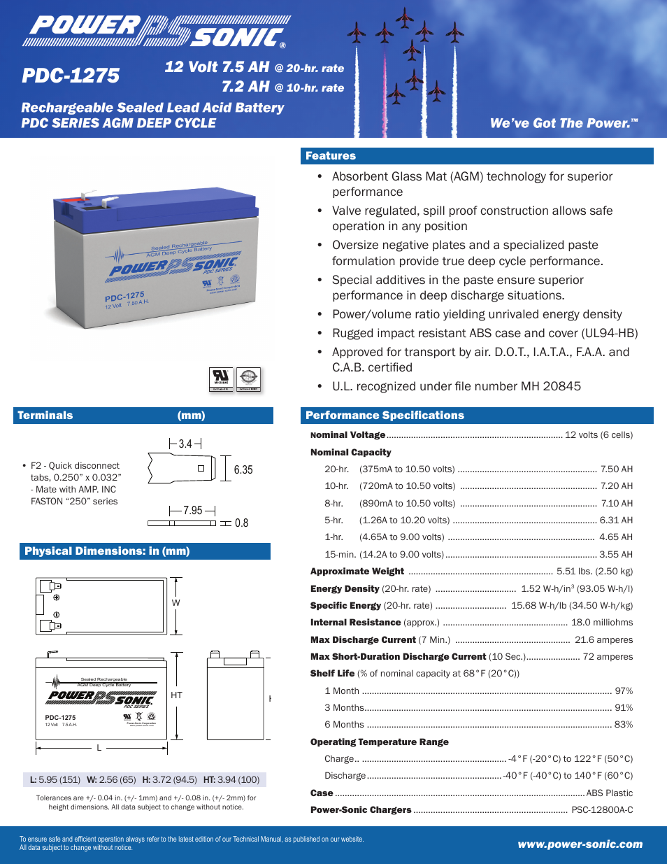 Power-Sonic PDC-1275 User Manual | 2 pages