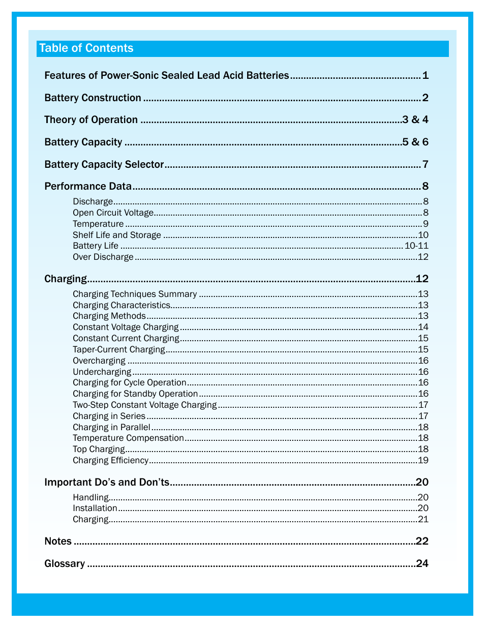 Power-Sonic Sealed Lead Acid Batteries - Technical Manual User Manual | Page 2 / 28