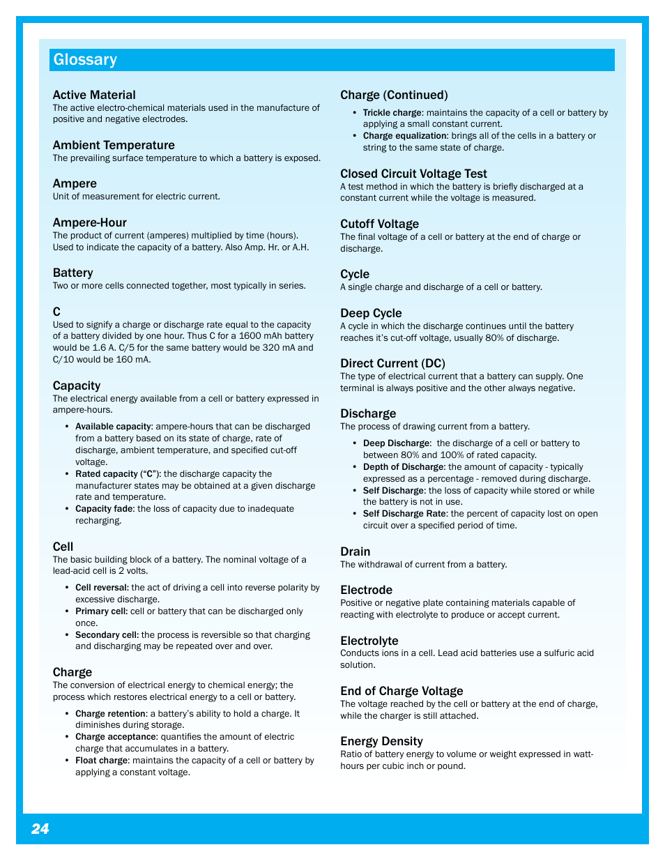 Glossary | Power-Sonic Sealed Lead Acid Batteries - Technical Manual User Manual | Page 26 / 28