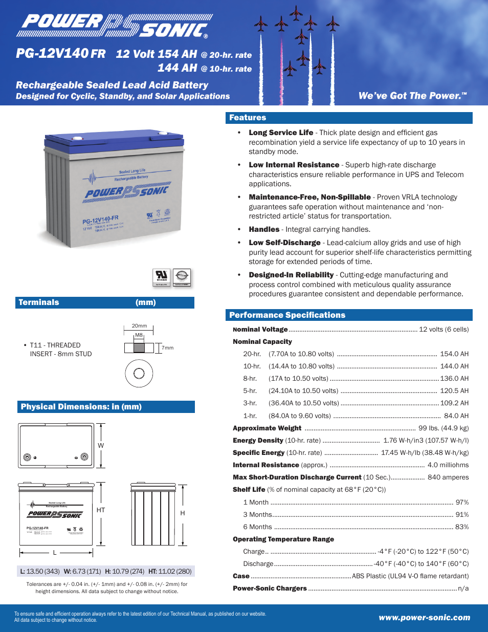 Power-Sonic PG-12V140 User Manual | 2 pages