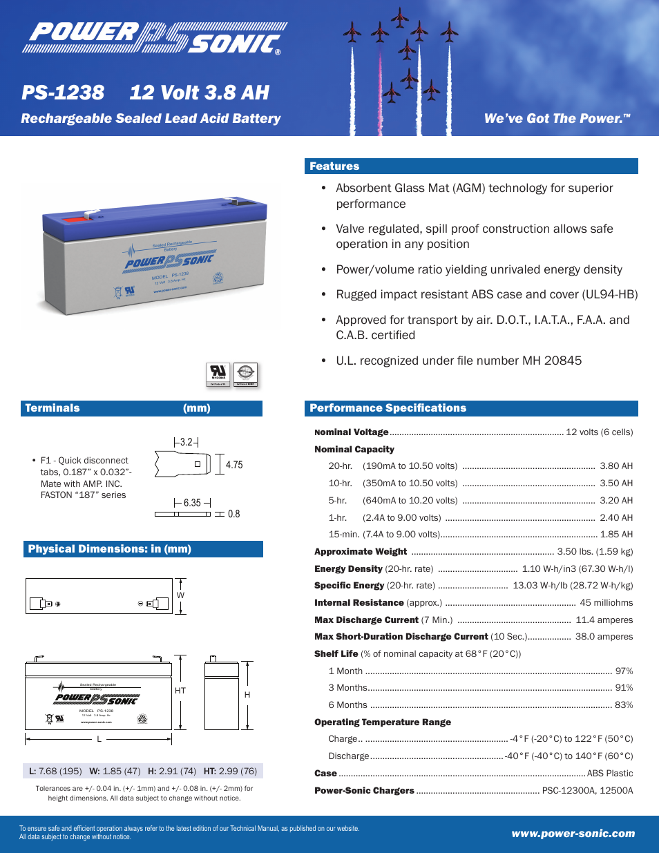 Power-Sonic PS-1238 User Manual | 2 pages