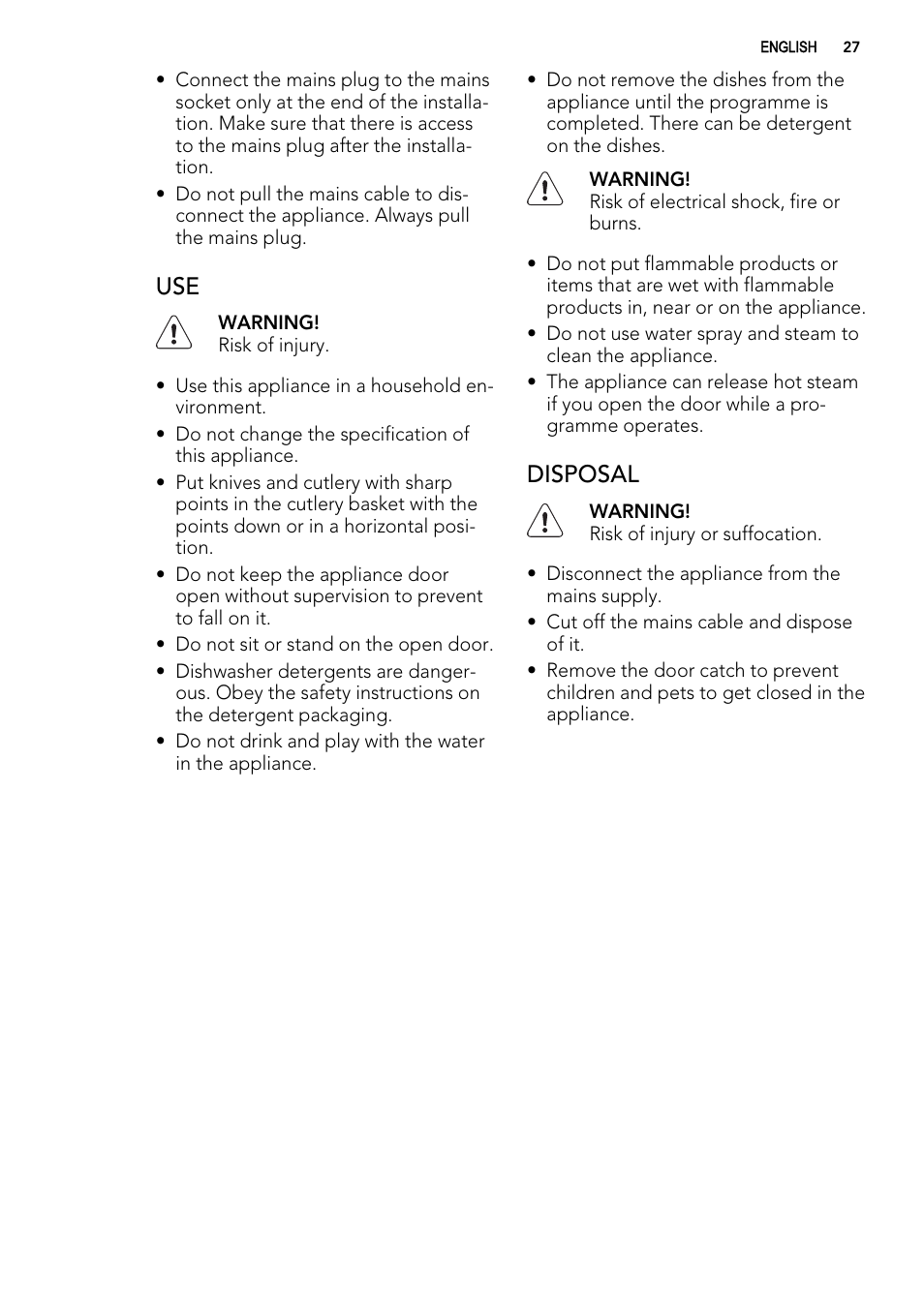 Disposal | AEG ELECTROLUX F 77008 W 0 P User Manual | Page 27 / 96