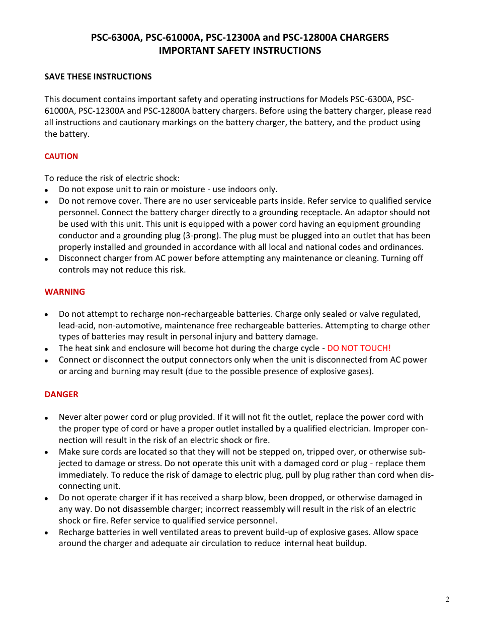 Power-Sonic PSC 12800A User Manual | Page 2 / 6