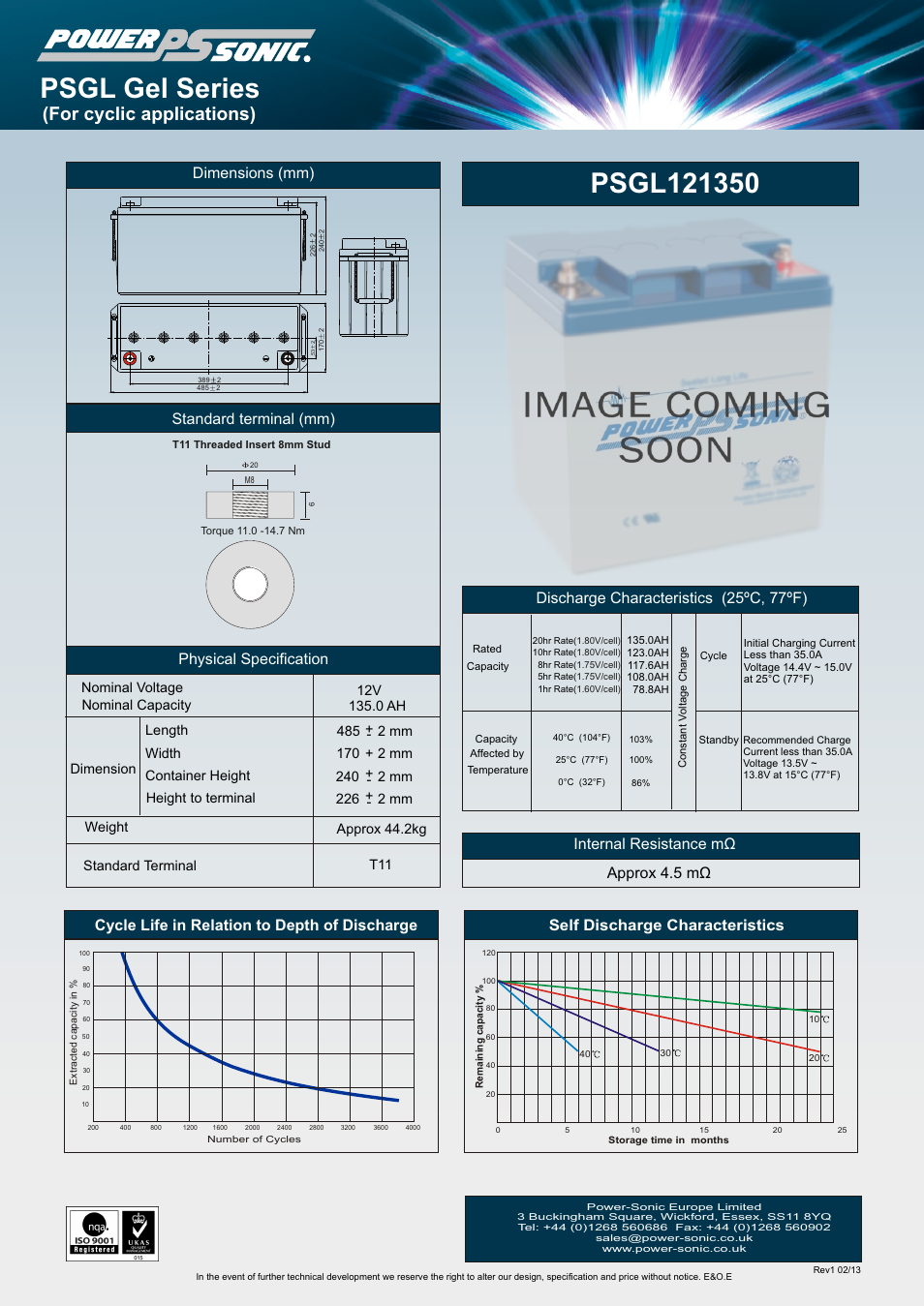 Power-Sonic PSGL-121350 User Manual | 1 page
