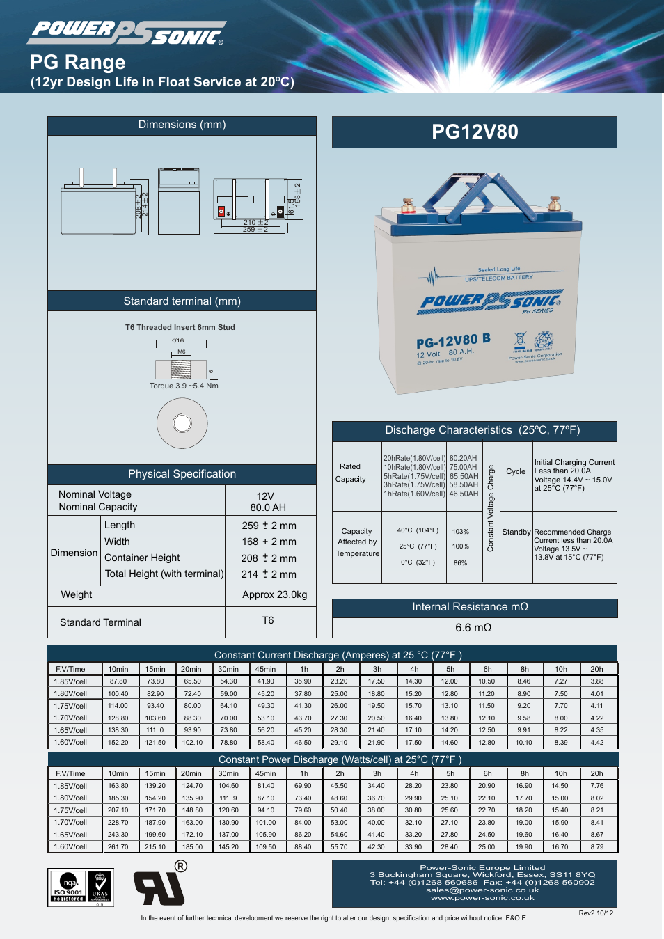 Power-Sonic PG-12v80 User Manual | 1 page