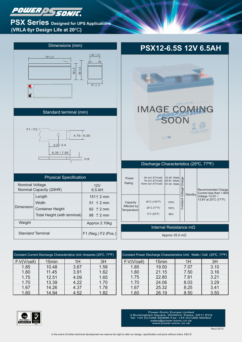Power-Sonic PSX12-6.5s User Manual | 1 page