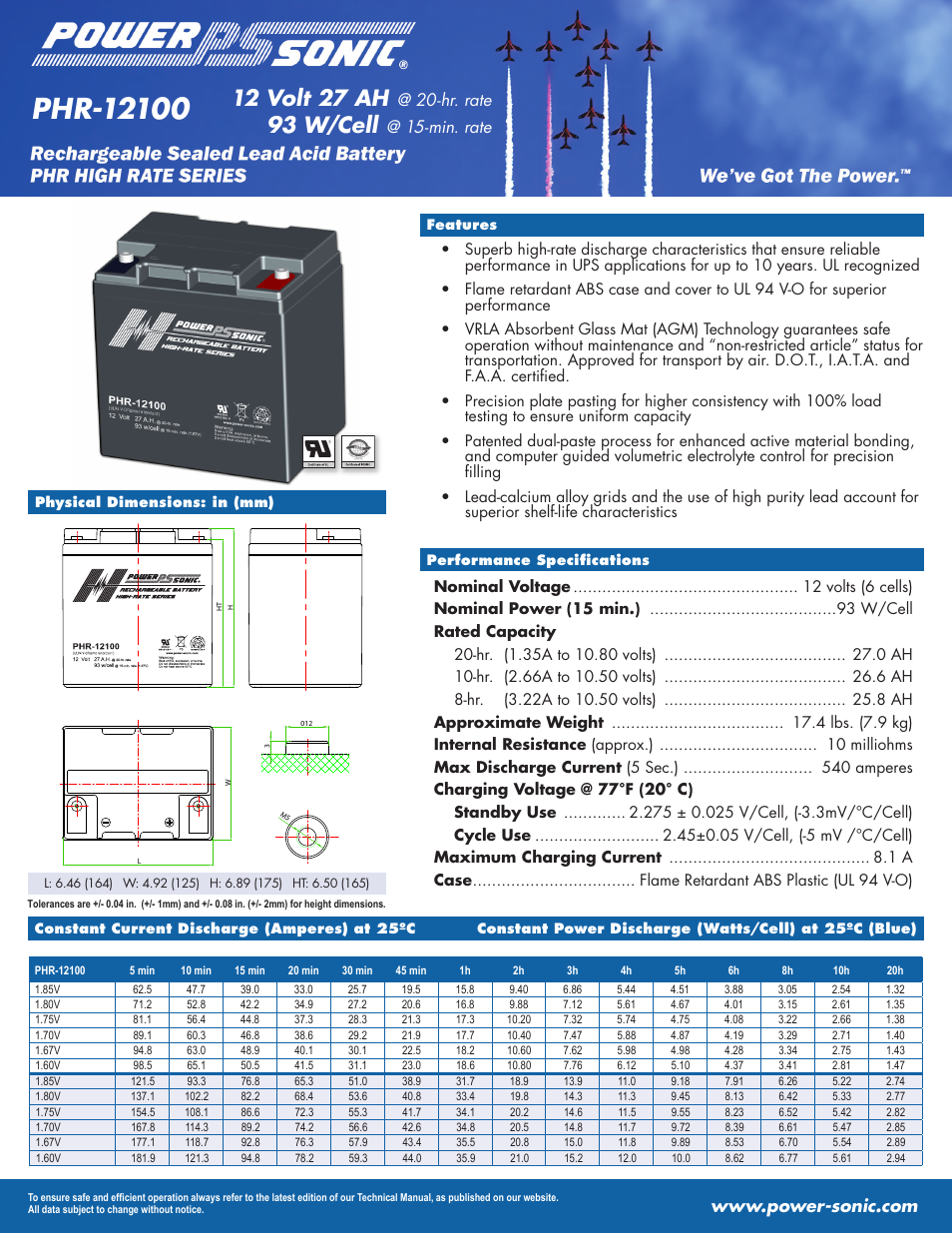 Power-Sonic PHR-12100 User Manual | 1 page