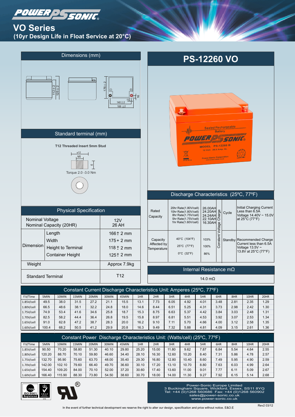 Power-Sonic PS-12260V0 User Manual | 1 page