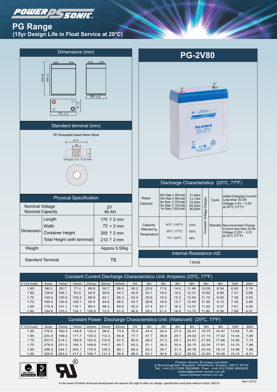 Power-Sonic PG-2v80 User Manual | 1 page