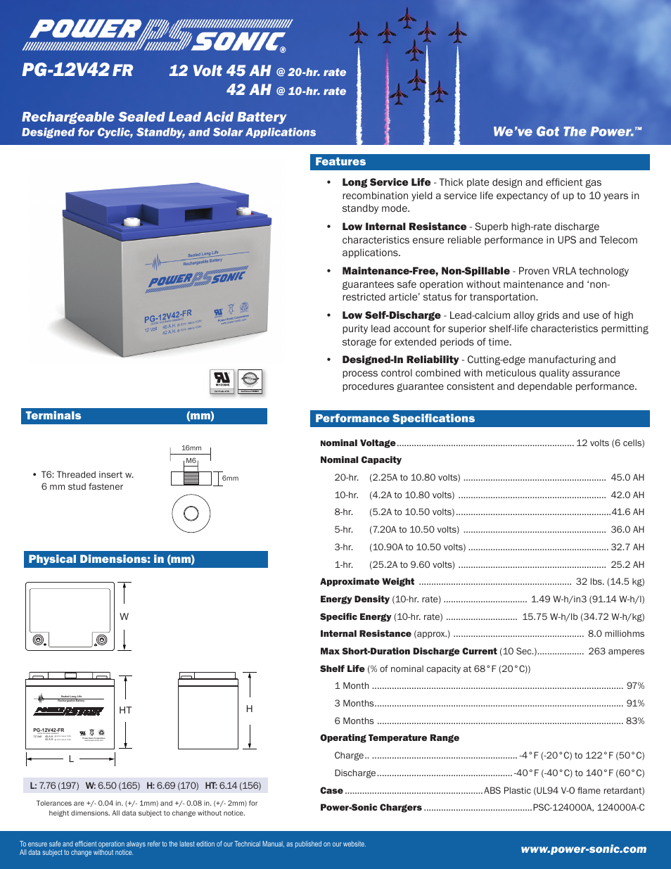 Power-Sonic PG-12V42 User Manual | 2 pages