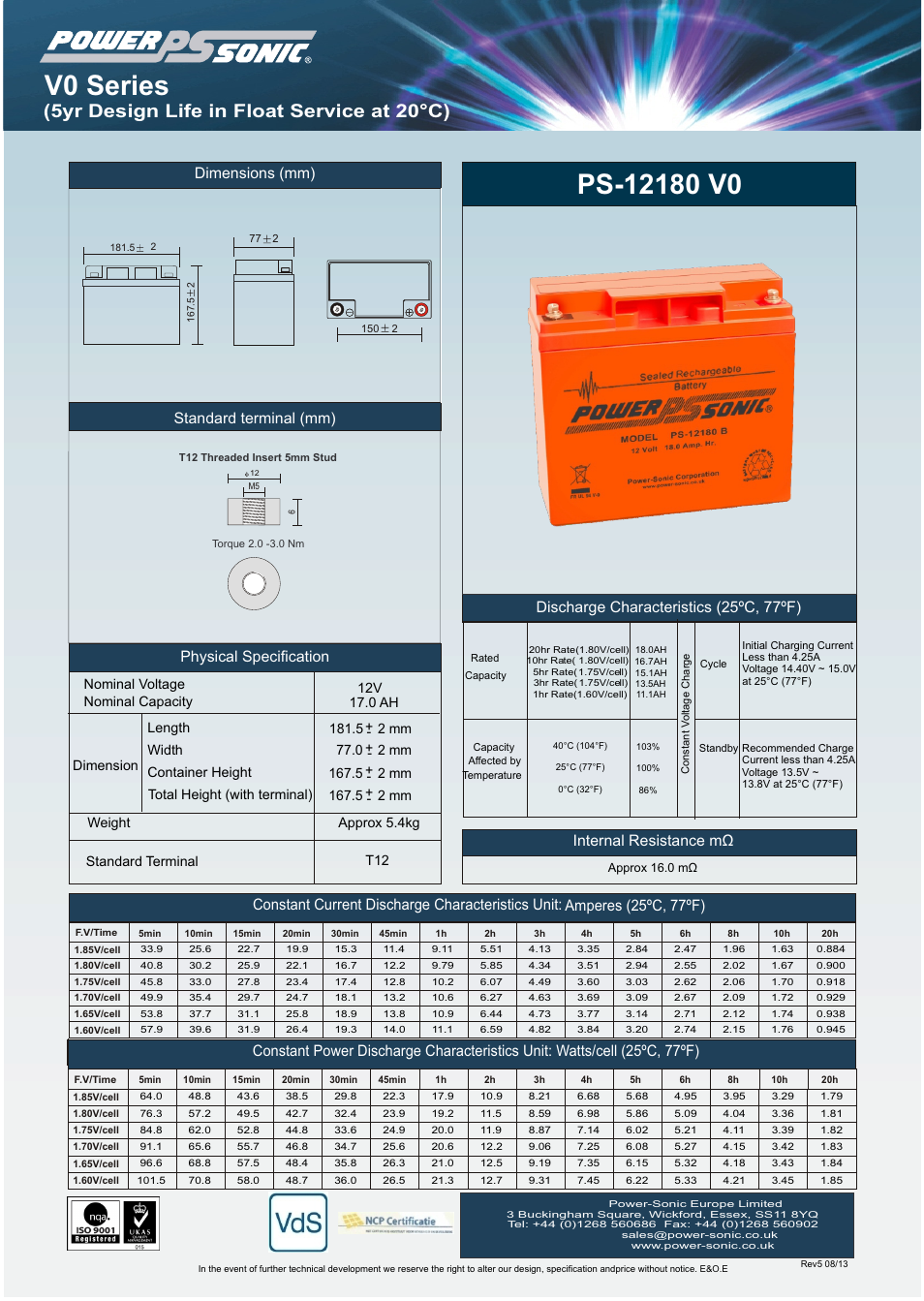 Power-Sonic PS-12180VO User Manual | 1 page