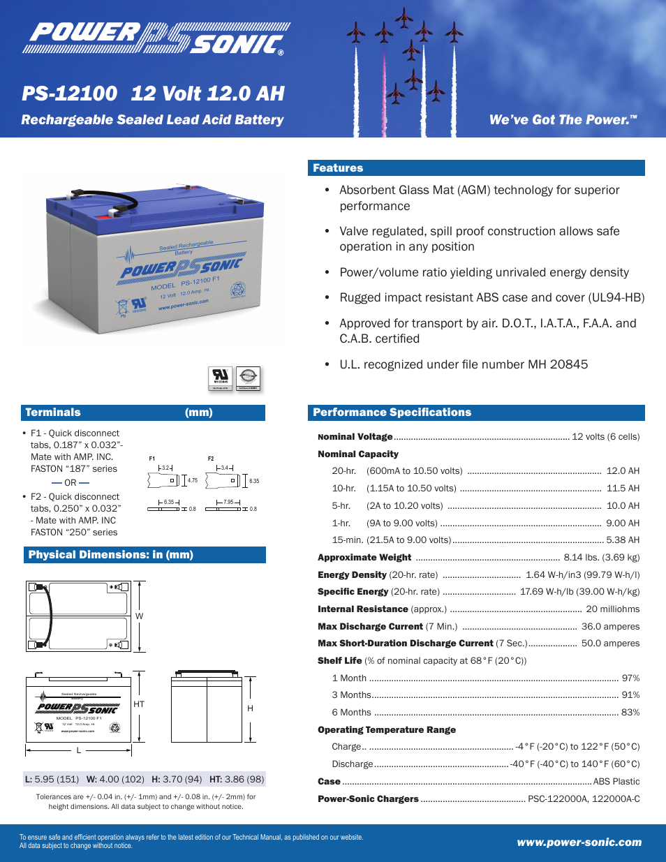 Power-Sonic PS-12100 User Manual | 2 pages