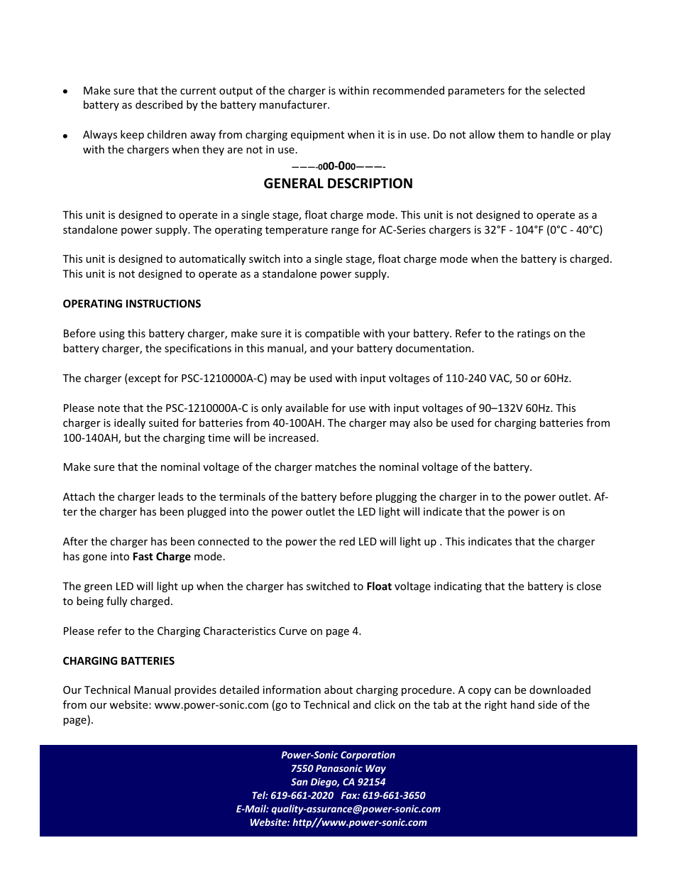 General description | Power-Sonic C SERIES SWITCH-MODE CHARGERS User Manual | Page 3 / 4