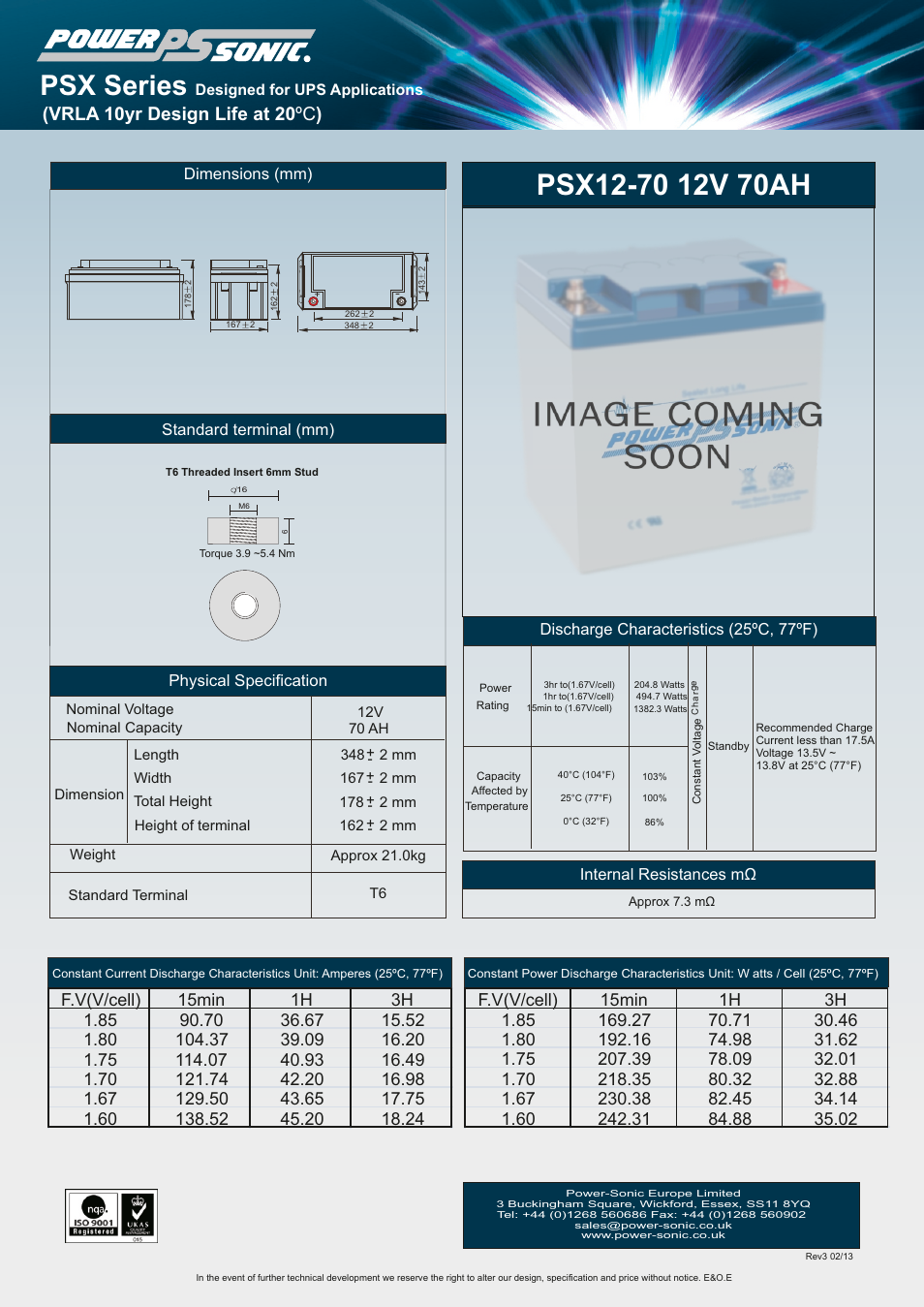 Power-Sonic PSX12-70 User Manual | 1 page