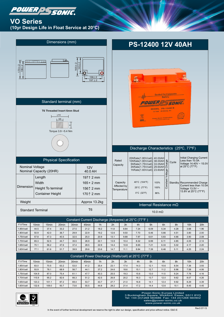 Power-Sonic PS-12400VO User Manual | 1 page