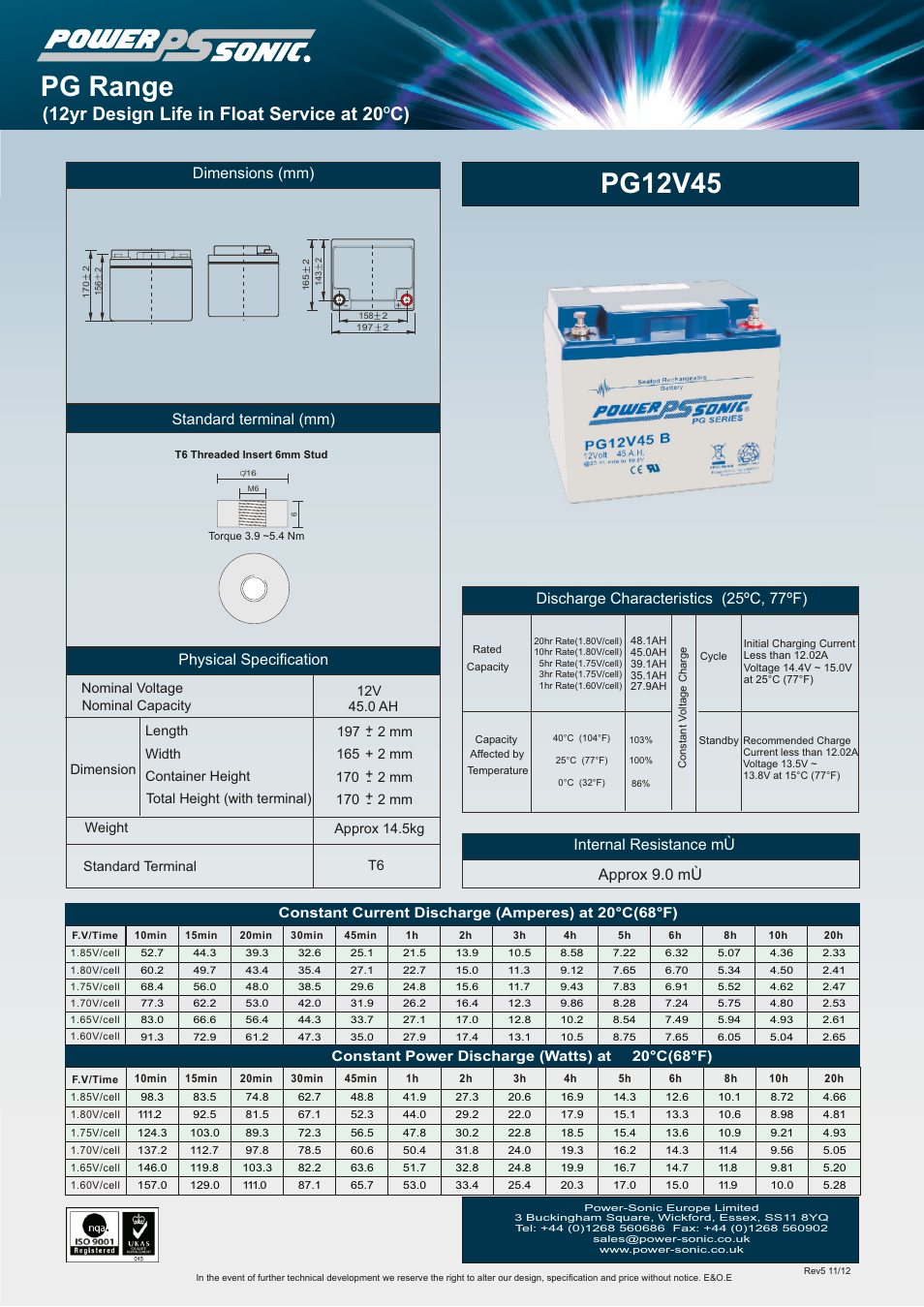 Power-Sonic PG-12v45 User Manual | 1 page
