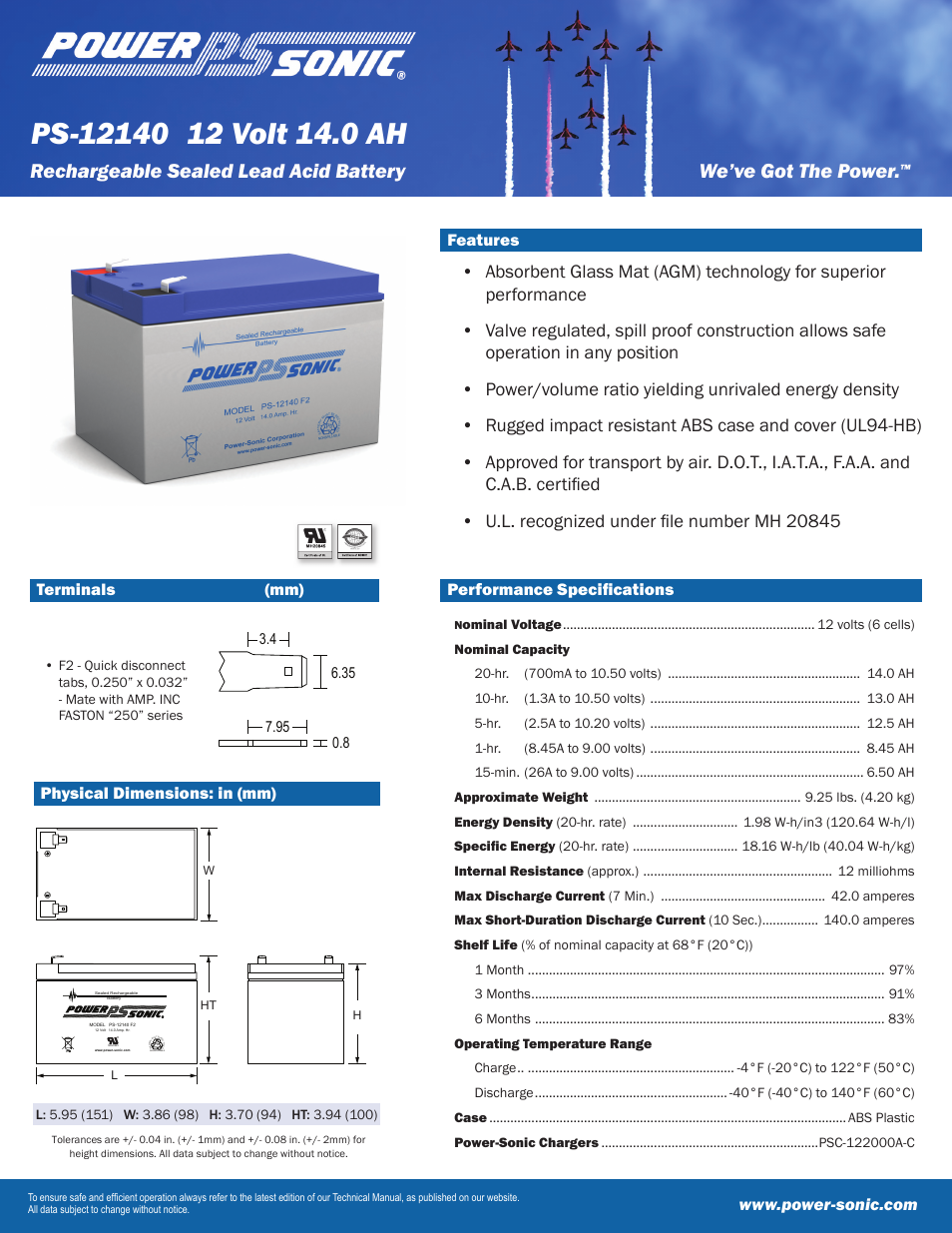 Power-Sonic PS-12140 User Manual | 2 pages