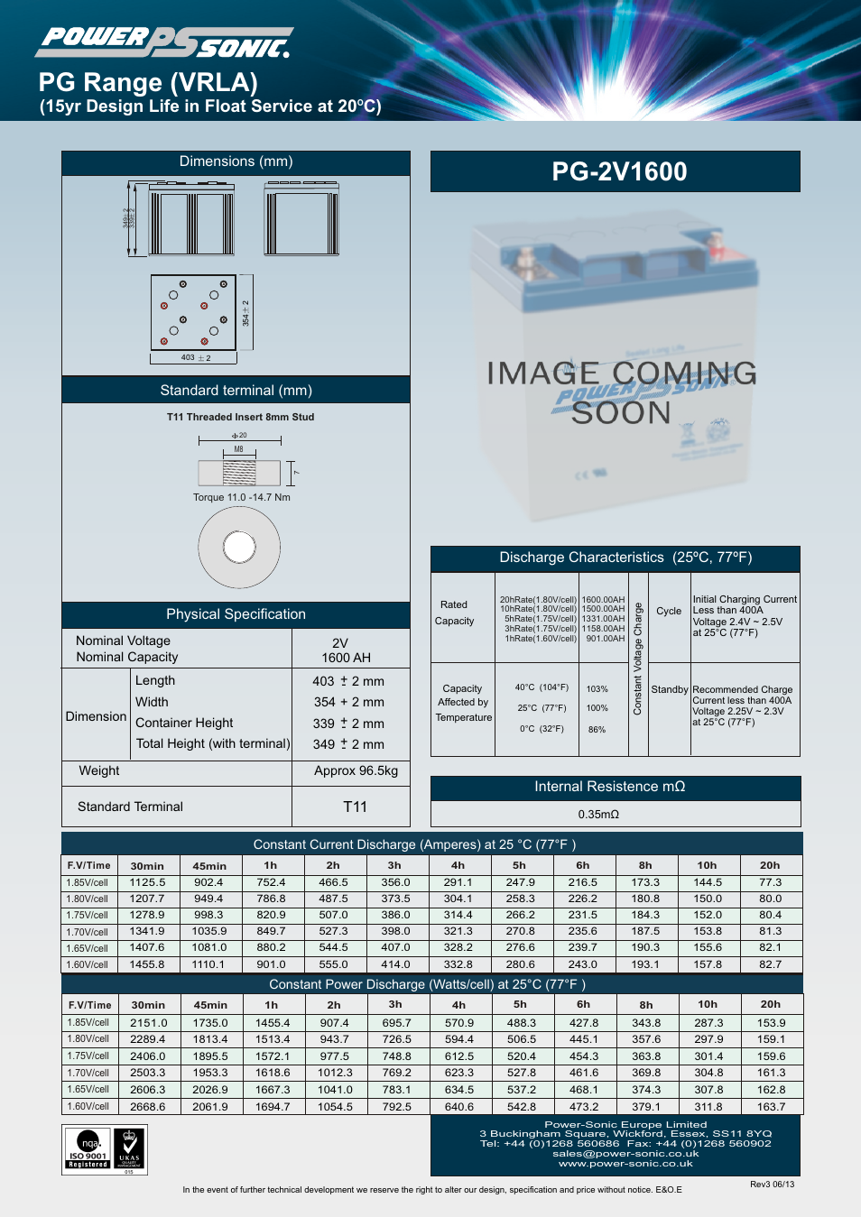 Power-Sonic PG-2v1600 User Manual | 1 page