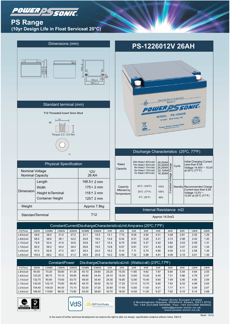 Power-Sonic PS-12260 User Manual | 1 page