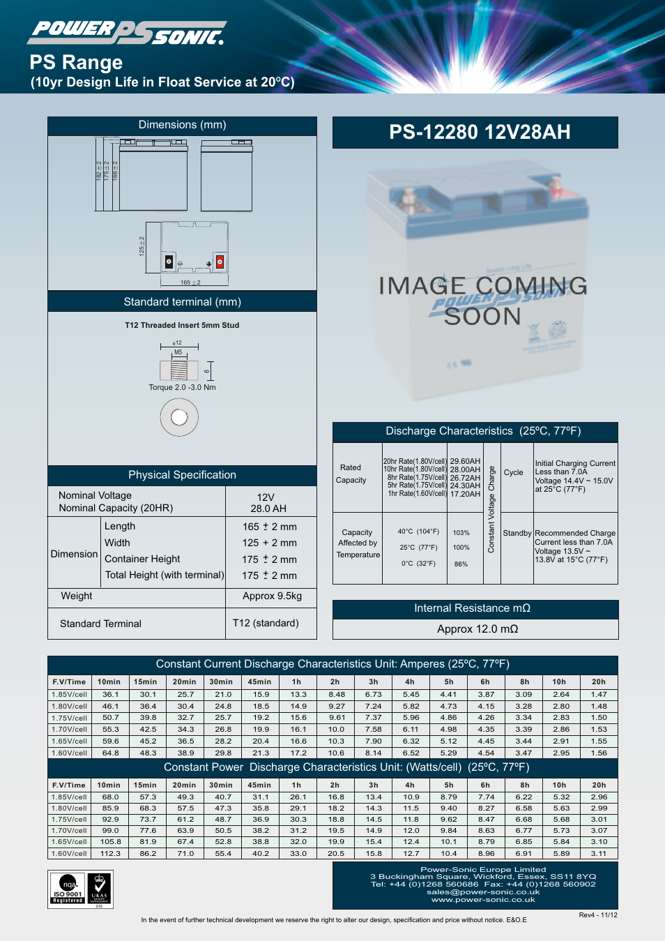 Power-Sonic PS-12280 User Manual | 1 page