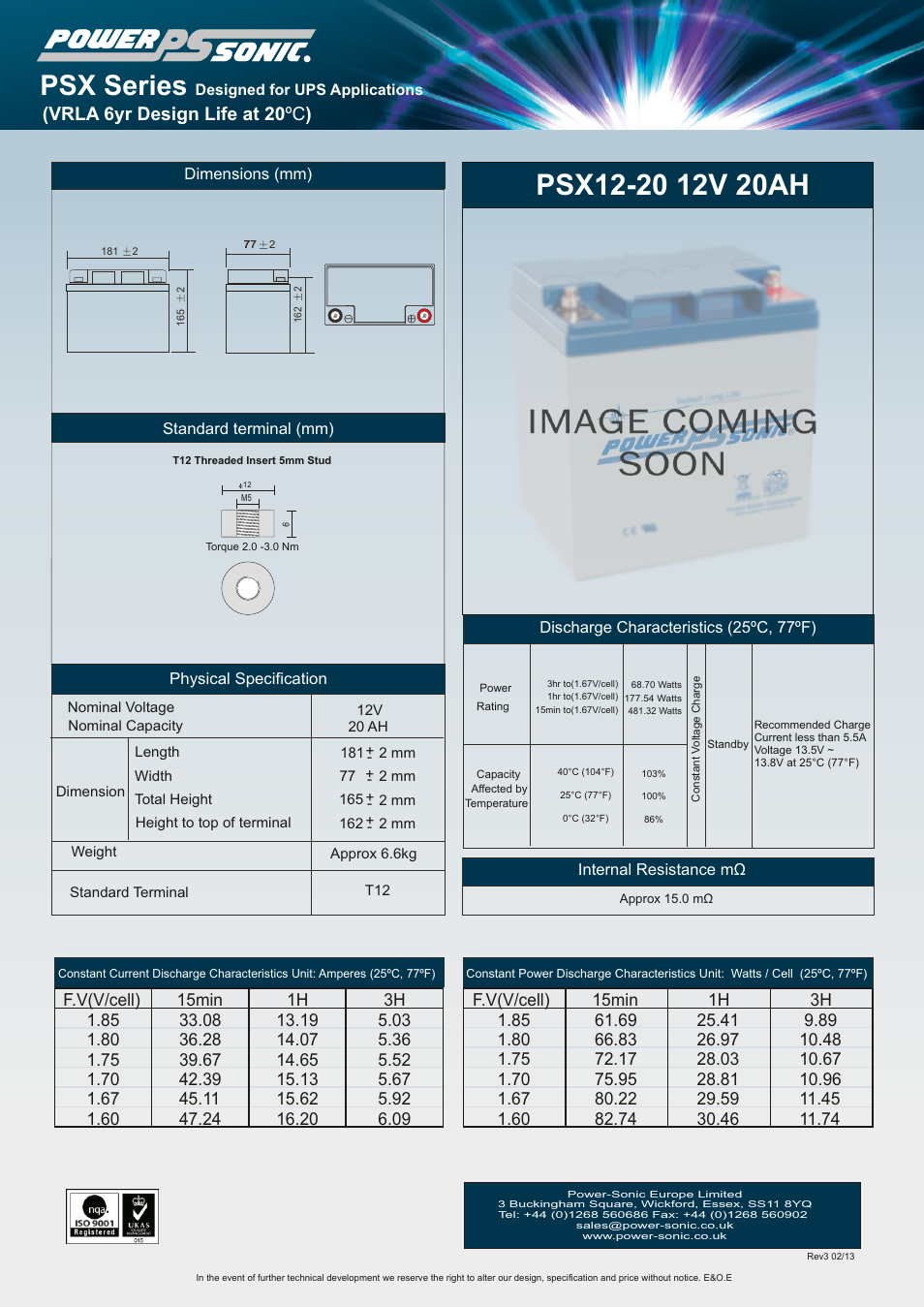 Power-Sonic PSX12-20 User Manual | 1 page