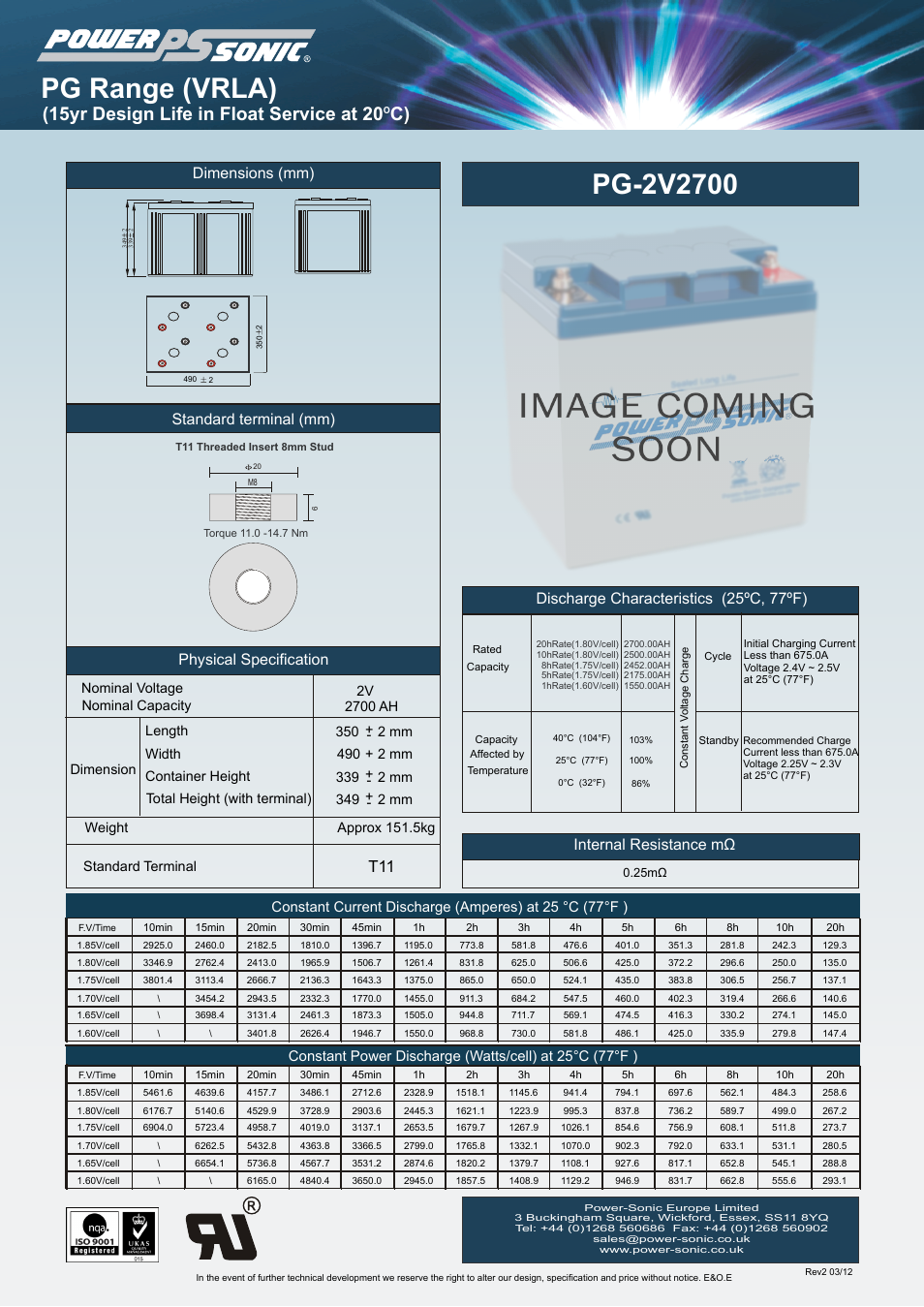 Power-Sonic PG-2v2700 User Manual | 1 page