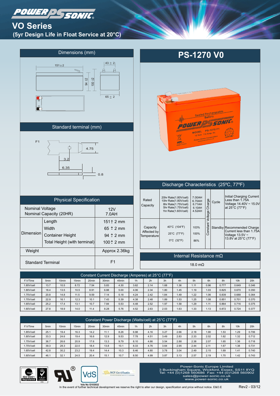 Power-Sonic PS-1270VO User Manual | 1 page