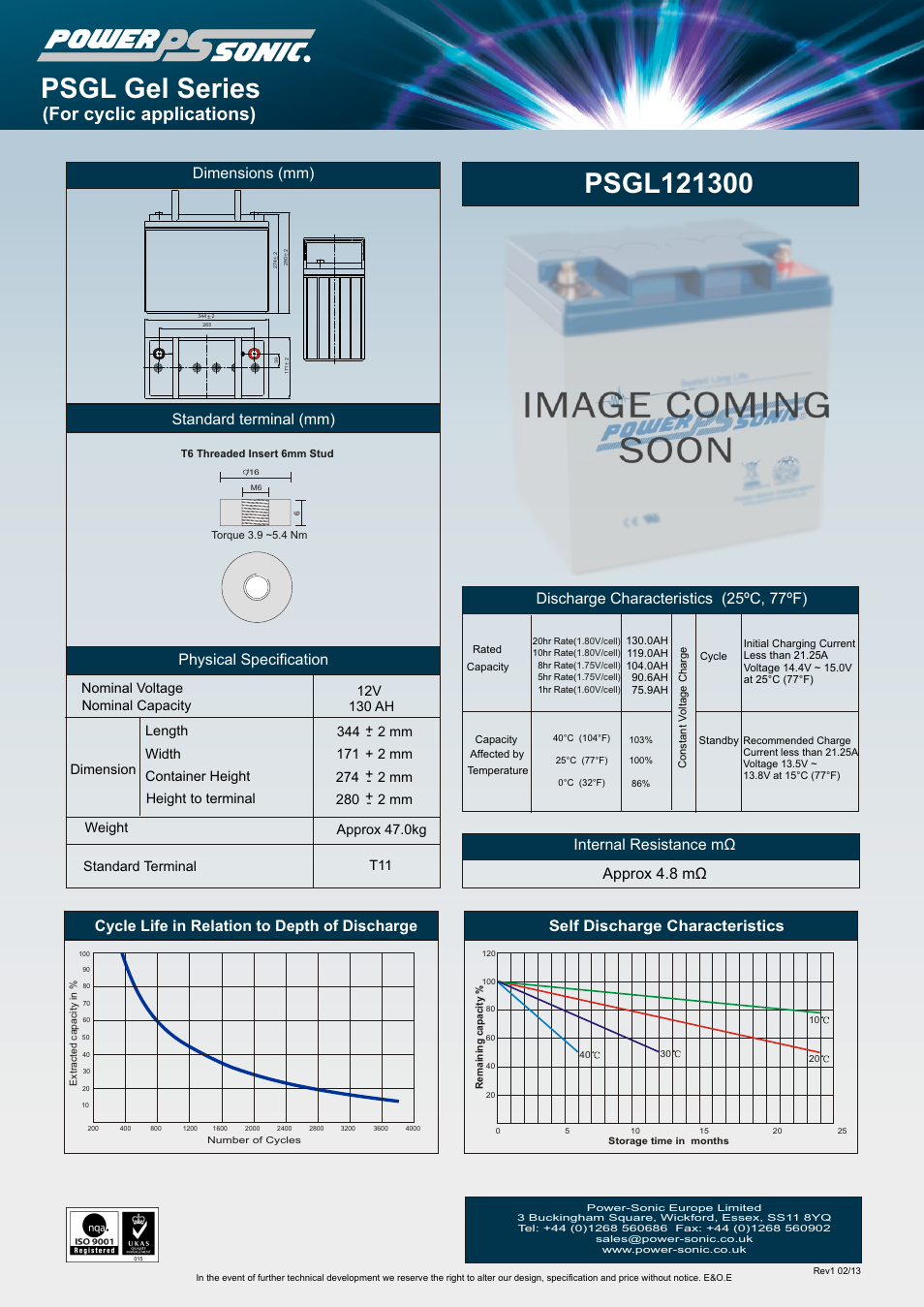 Power-Sonic PSGL-121300 User Manual | 1 page