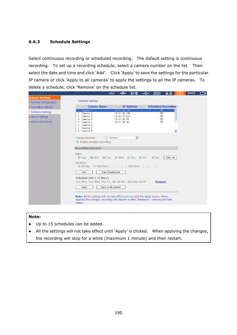 Schedule settings | QNAP VS-2004L en User Manual | Page 190 / 265