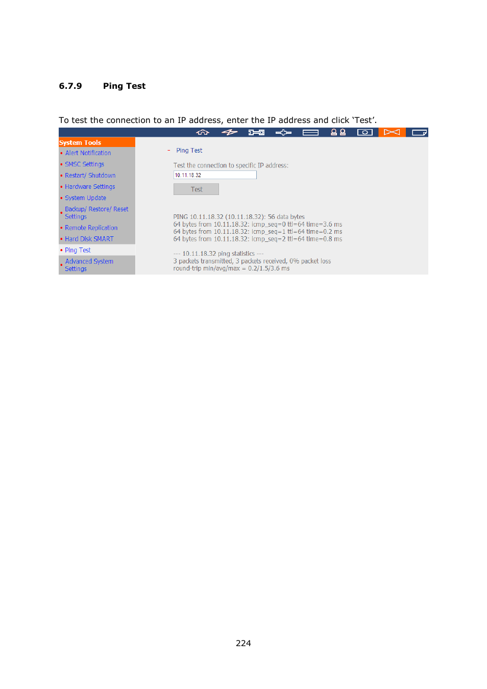 Ping test | QNAP VS-2004L en User Manual | Page 224 / 265